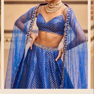 Blue Embroidered Brocade Lehenga